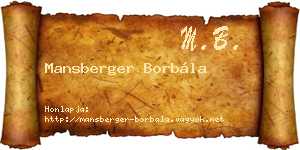 Mansberger Borbála névjegykártya
